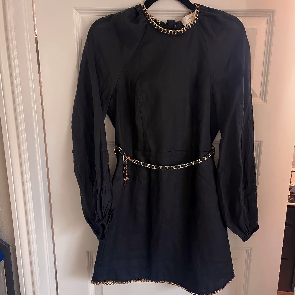 Zimmermann Rouleau Chain Mini Dress in Black USA 2 Womens Linen